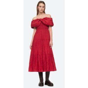 NWT Sea New York Loren Solid Off Shoulder Dress Red-sz Medium